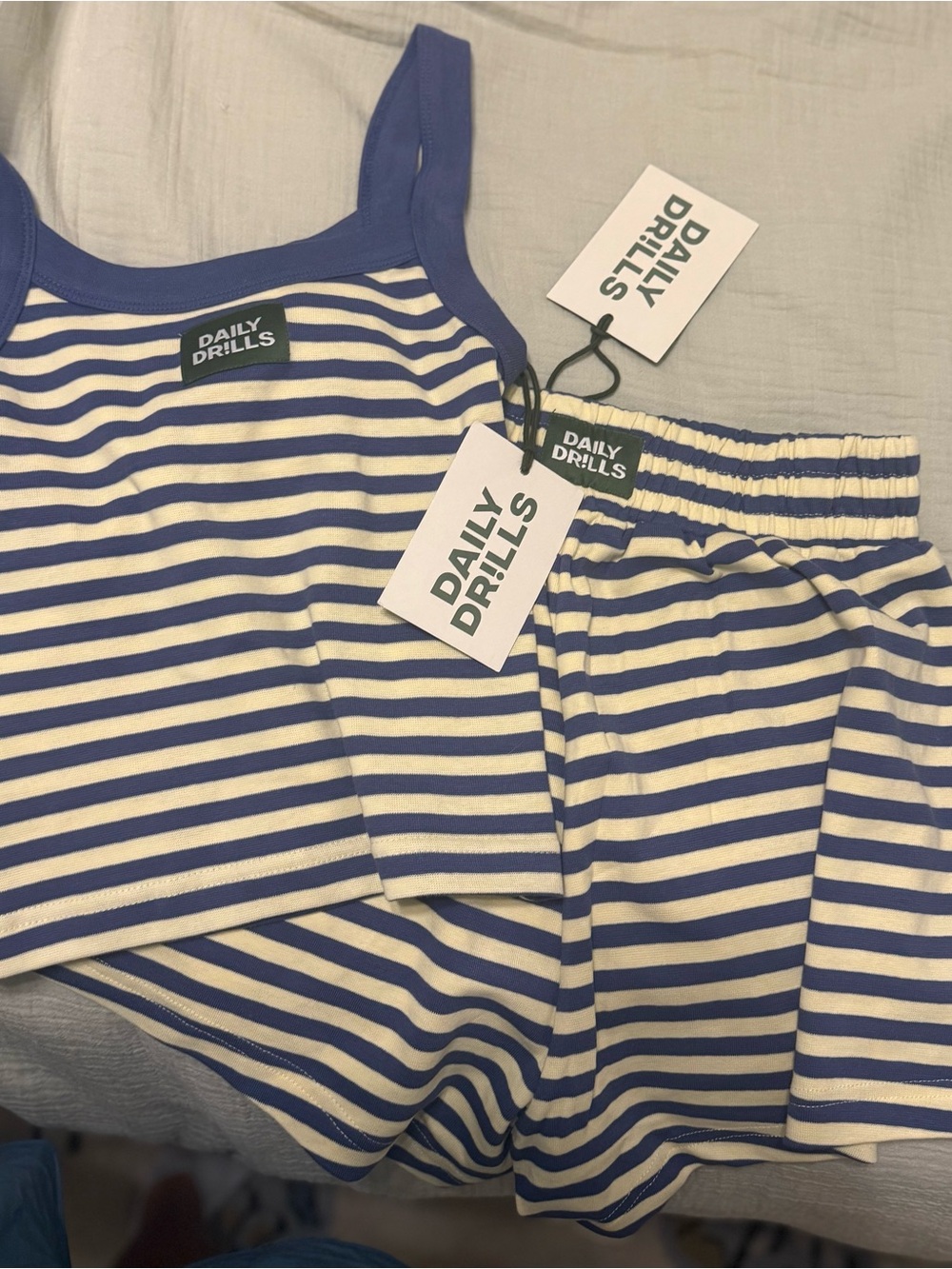 NWT Daily Drills Striped Tank and Shorts Set - Navy + Lemonade Stripe